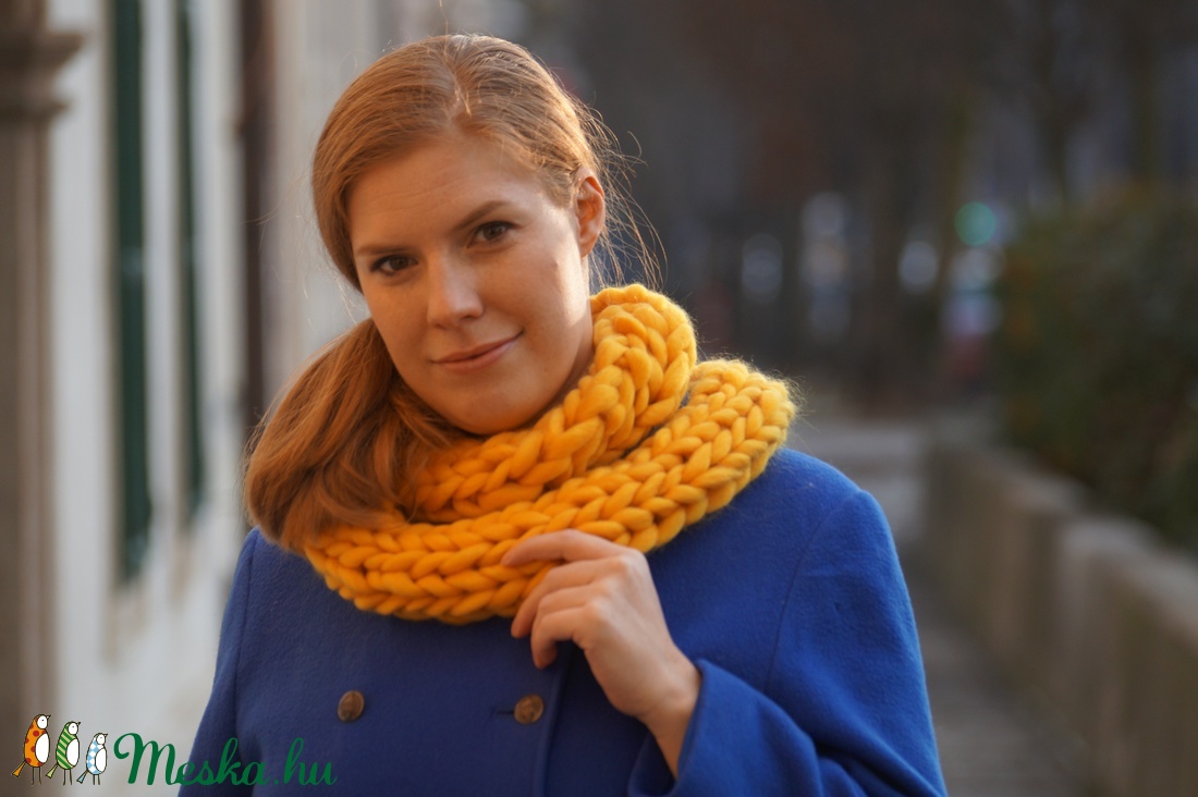 Sárga vastag kötött sál - ruha & divat - sál, sapka, kendő - sál - Meska.hu