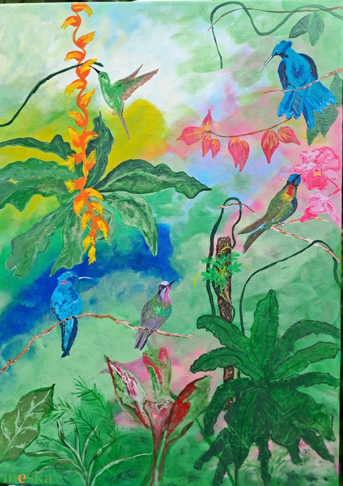 Színes kolibri madarak akril kép  - otthon & életmód - dekoráció - kép & falikép - vászonkép - Meska.hu