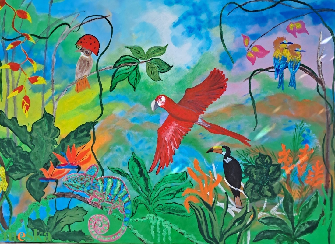 Dzsungel színes élete akril kép  - otthon & életmód - dekoráció - kép & falikép - vászonkép - Meska.hu