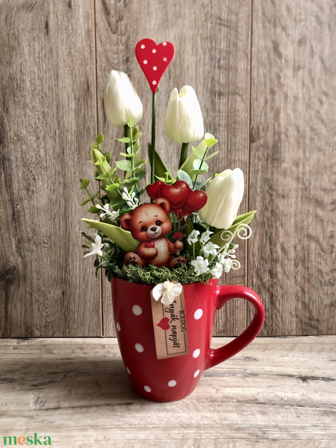 Macis-tulipános anyák napi bögrés dekoráció - otthon & életmód - dekoráció - asztal és polc dekoráció - asztaldísz - Meska.hu Macis-tulipános anyák napi bögrés dekoráció - otthon & életmód - dekoráció - asztal és polc dekoráció - asztaldísz - Meska.hu