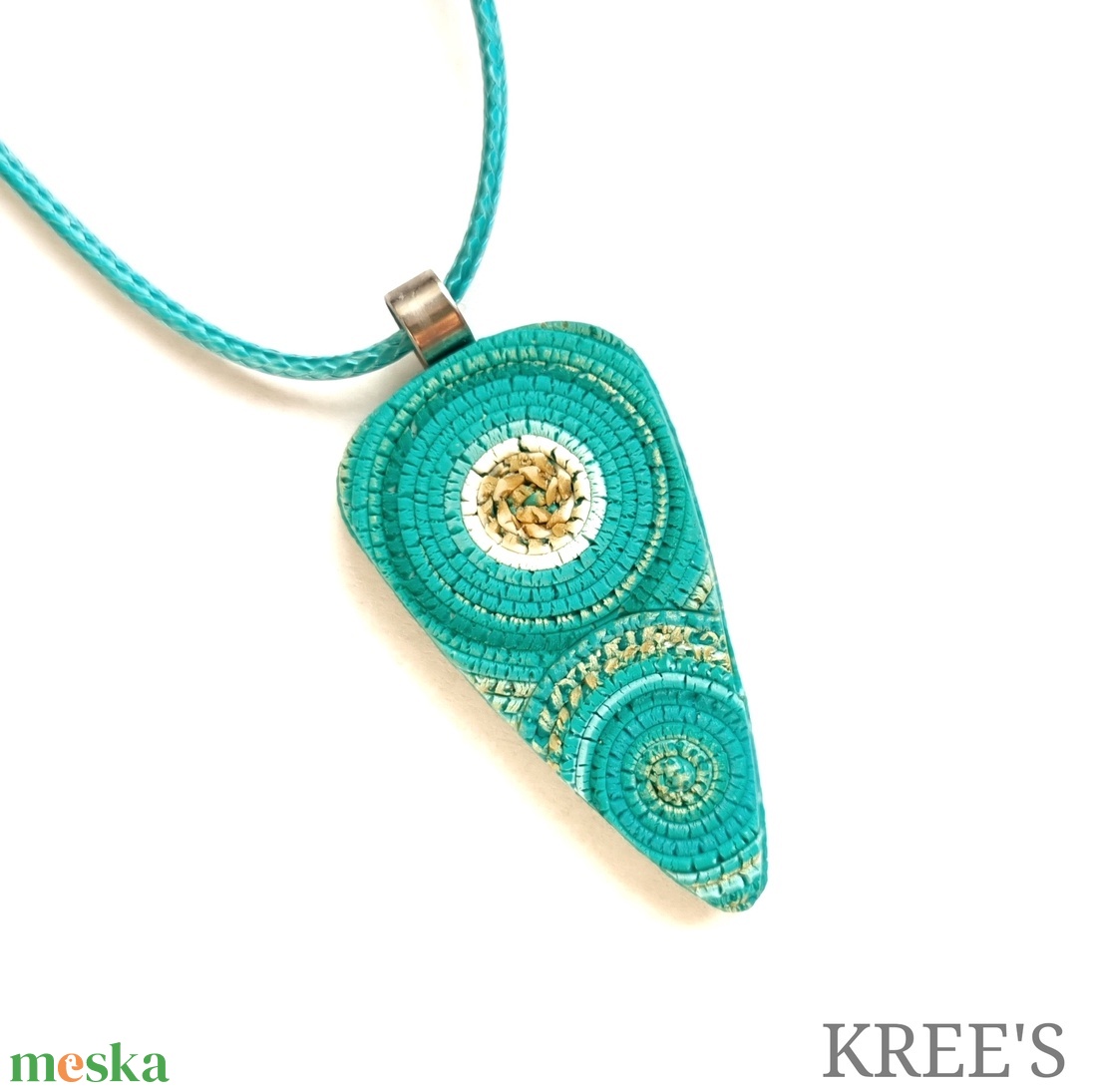 Türkiz-arany spirálos ékszergyurma nyaklánc  - ékszer - nyaklánc - medálos nyaklánc - Meska.hu
