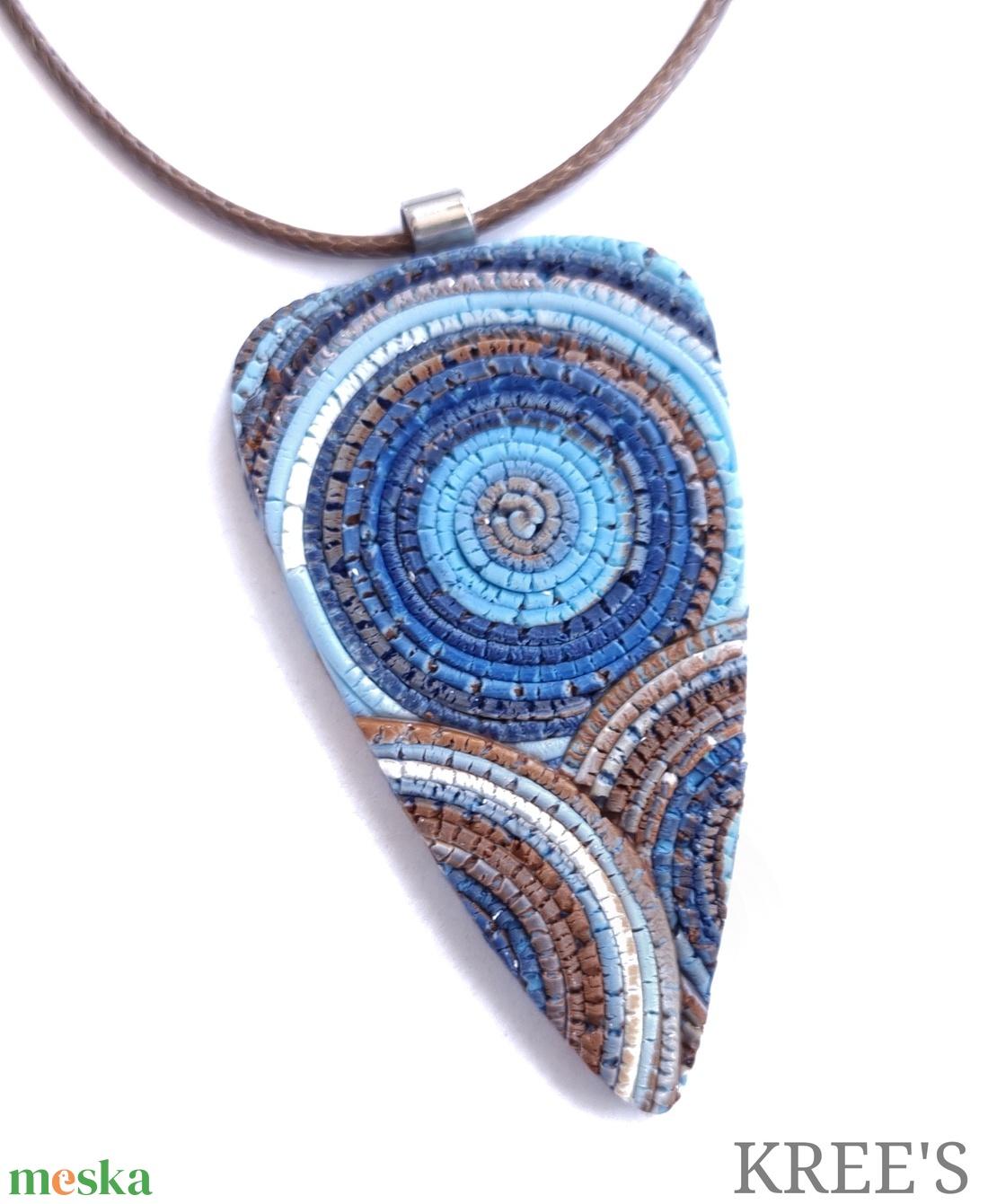 Kék-barna spirálos ékszergyurma nyaklánc  - ékszer - nyaklánc - medálos nyaklánc - Meska.hu