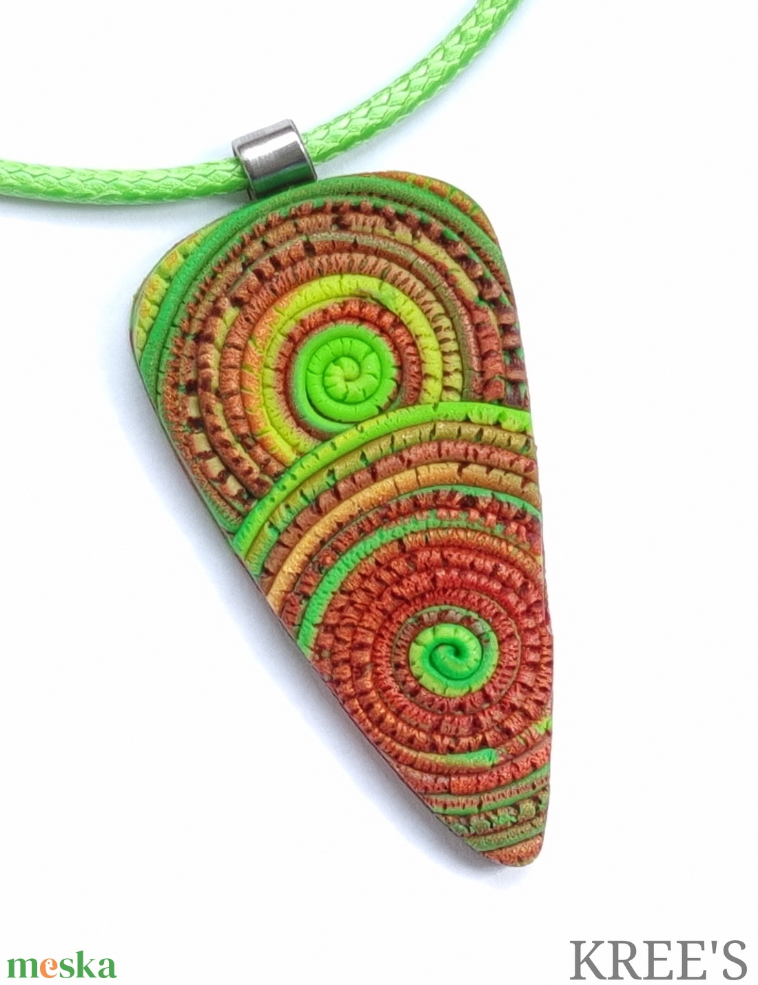 Zöld-barna, spirálos ékszergyurma nyaklánc  - ékszer - nyaklánc - medálos nyaklánc - Meska.hu