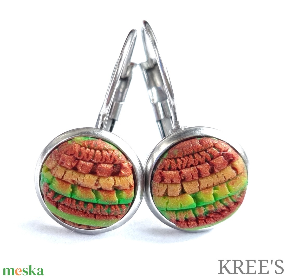 Zöld-barna hullámok, franciakapcsos fülbevaló - ékszer - fülbevaló - lógó fülbevaló - Meska.hu