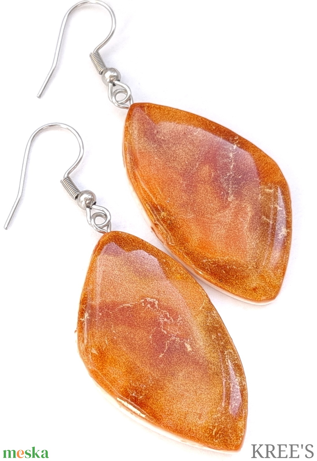 Narancs-arany, üveghatású fülbevaló - ékszer - fülbevaló - lógó fülbevaló - Meska.hu