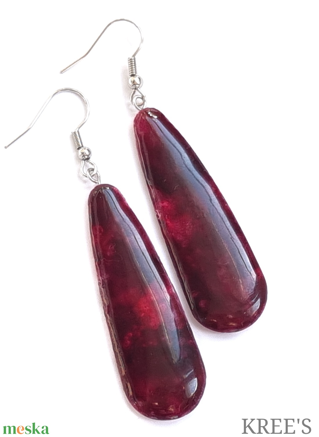 Mélybordó-bíbor, üveghatású fülbevaló - ékszer - fülbevaló - lógó fülbevaló - Meska.hu