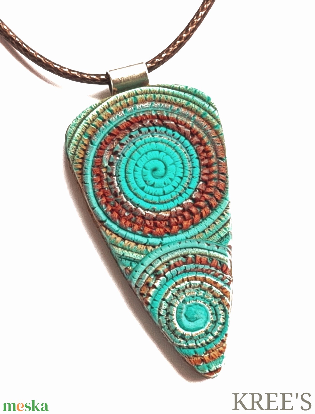 Türkiz-barna, spirálos ékszergyurma nyaklánc  - ékszer - nyaklánc - medálos nyaklánc - Meska.hu