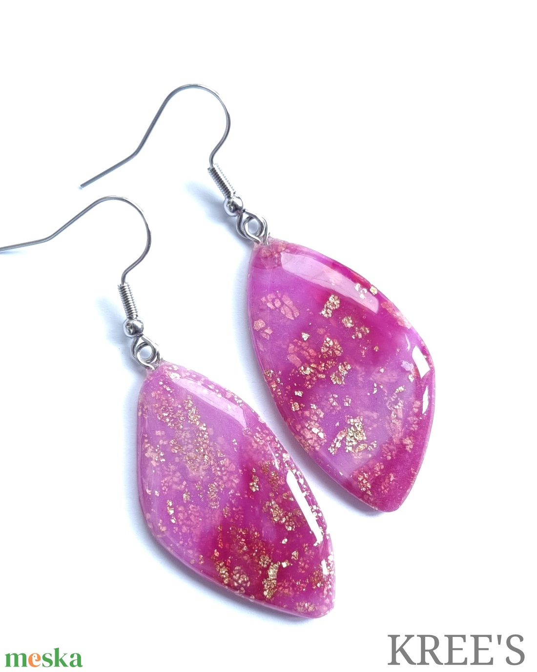 Rózsa,  üveghatású fülbevaló - ékszer - fülbevaló - lógó fülbevaló - Meska.hu