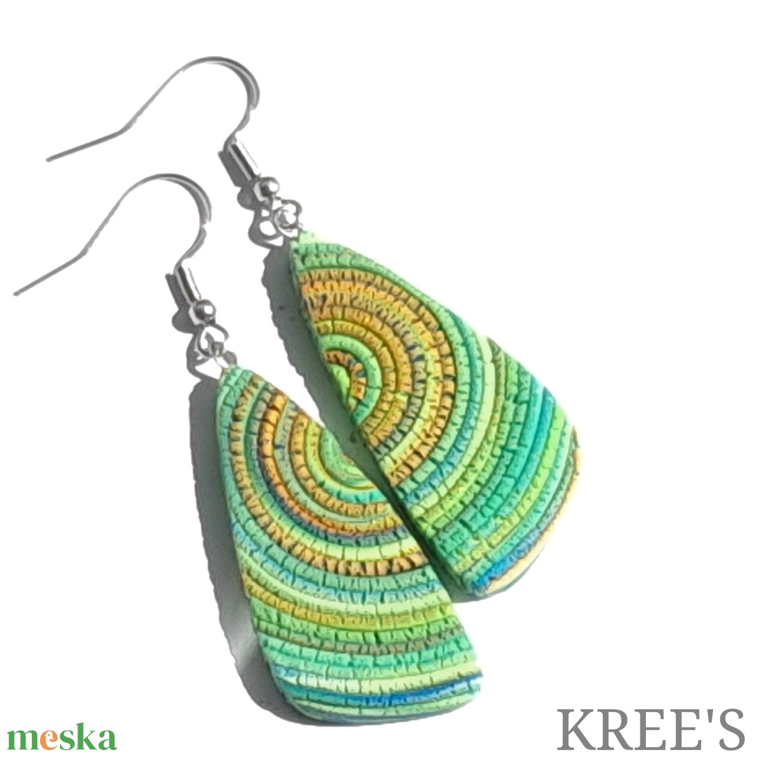 Zöld-türkiz hullámok, ékszergyurma  fülbevaló  - ékszer - fülbevaló - lógó fülbevaló - Meska.hu