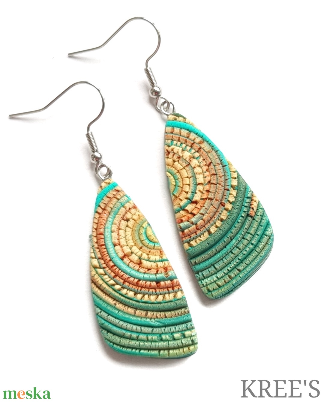 Türkiz-arany hullámok, ékszergyurma  fülbevaló  - ékszer - fülbevaló - lógó fülbevaló - Meska.hu