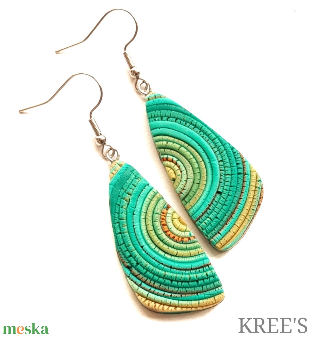 Türkiz-arany hullámok, ékszergyurma  fülbevaló  - ékszer - fülbevaló - lógó fülbevaló - Meska.hu