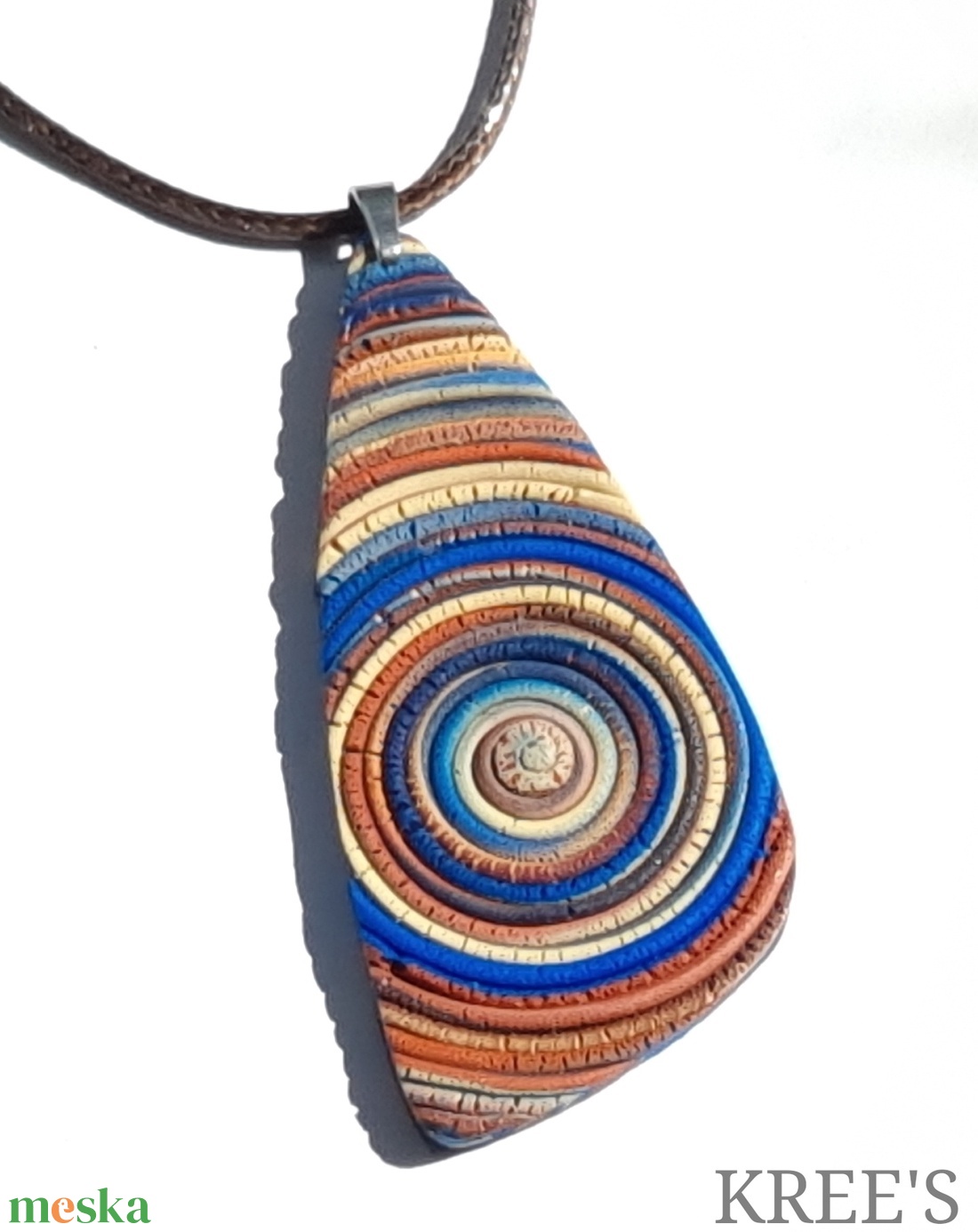 Kék-barna spirál, ékszergyurma nyaklánc  - ékszer - nyaklánc - medálos nyaklánc - Meska.hu