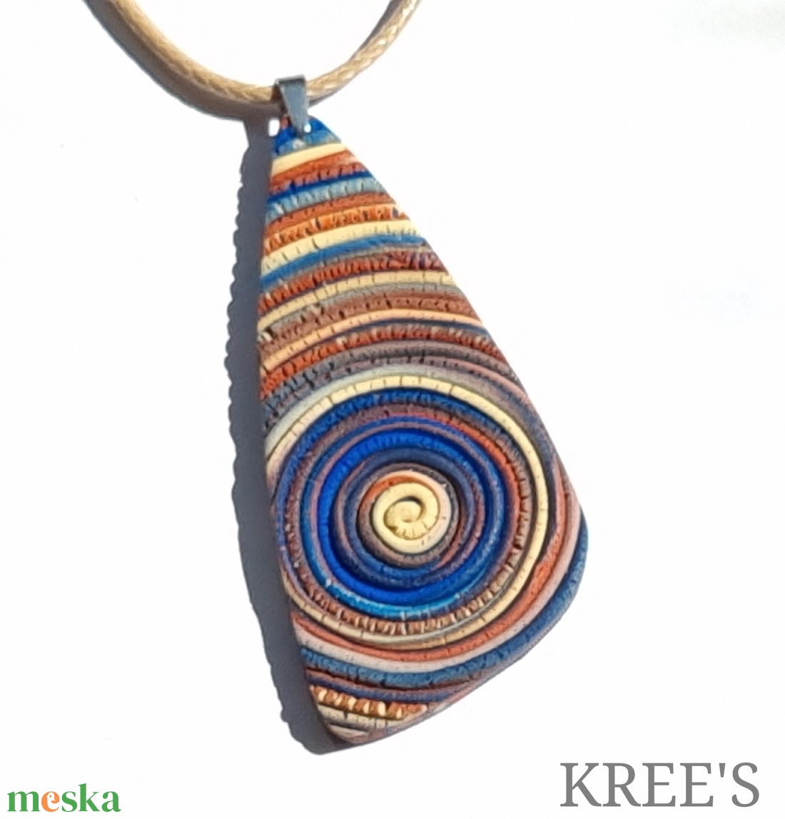 Kék-barna spirál, ékszergyurma nyaklánc  - ékszer - nyaklánc - medálos nyaklánc - Meska.hu