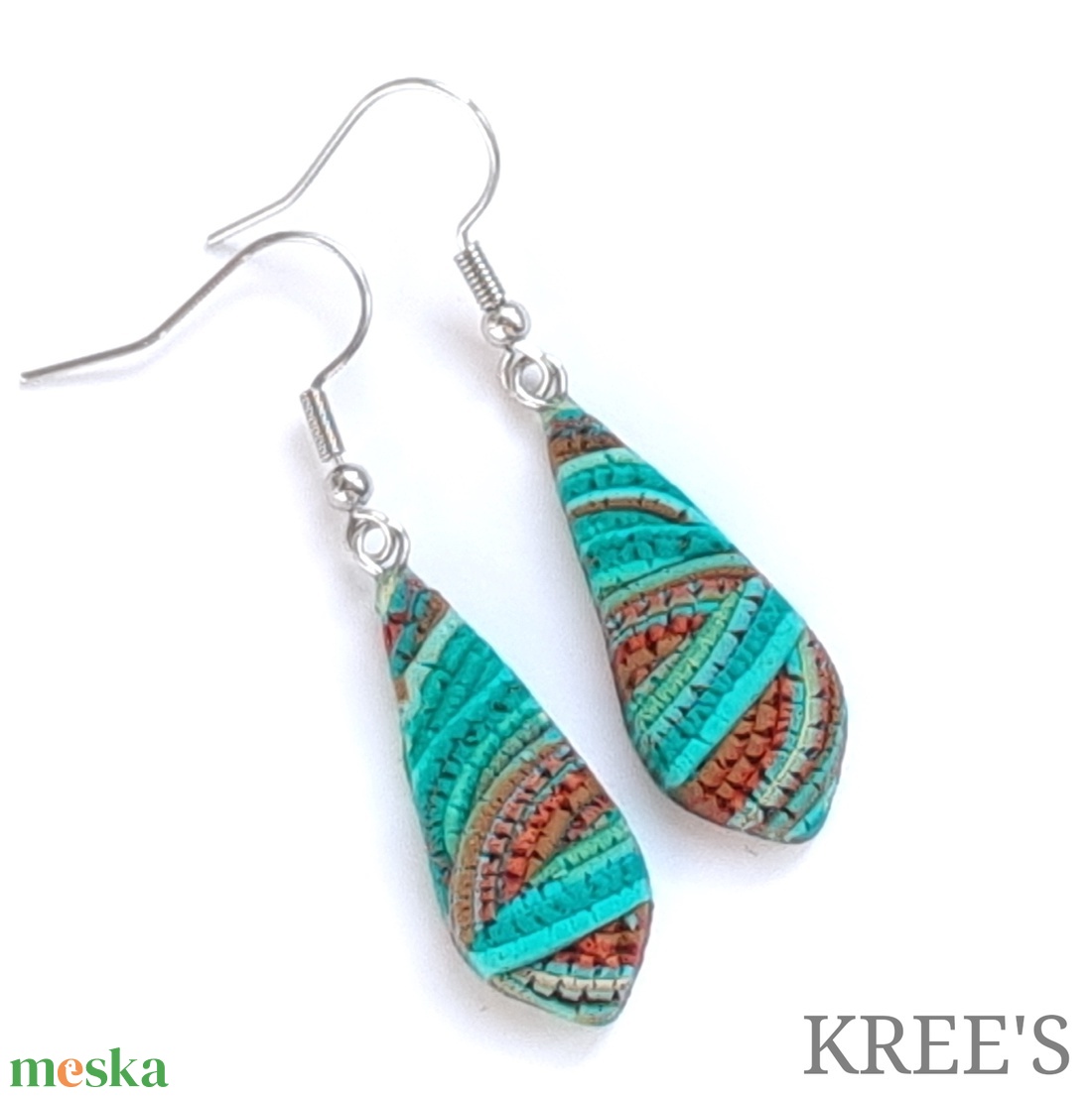 Türkiz-barna hullámok, ékszergyurma  fülbevaló  - ékszer - fülbevaló - lógó fülbevaló - Meska.hu