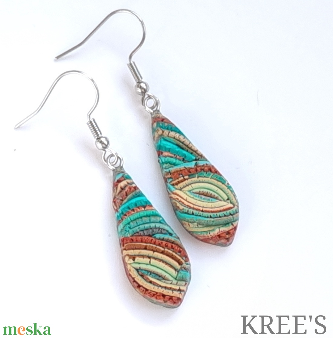 Türkiz-barna hullámok, ékszergyurma  fülbevaló  - ékszer - fülbevaló - lógó fülbevaló - Meska.hu