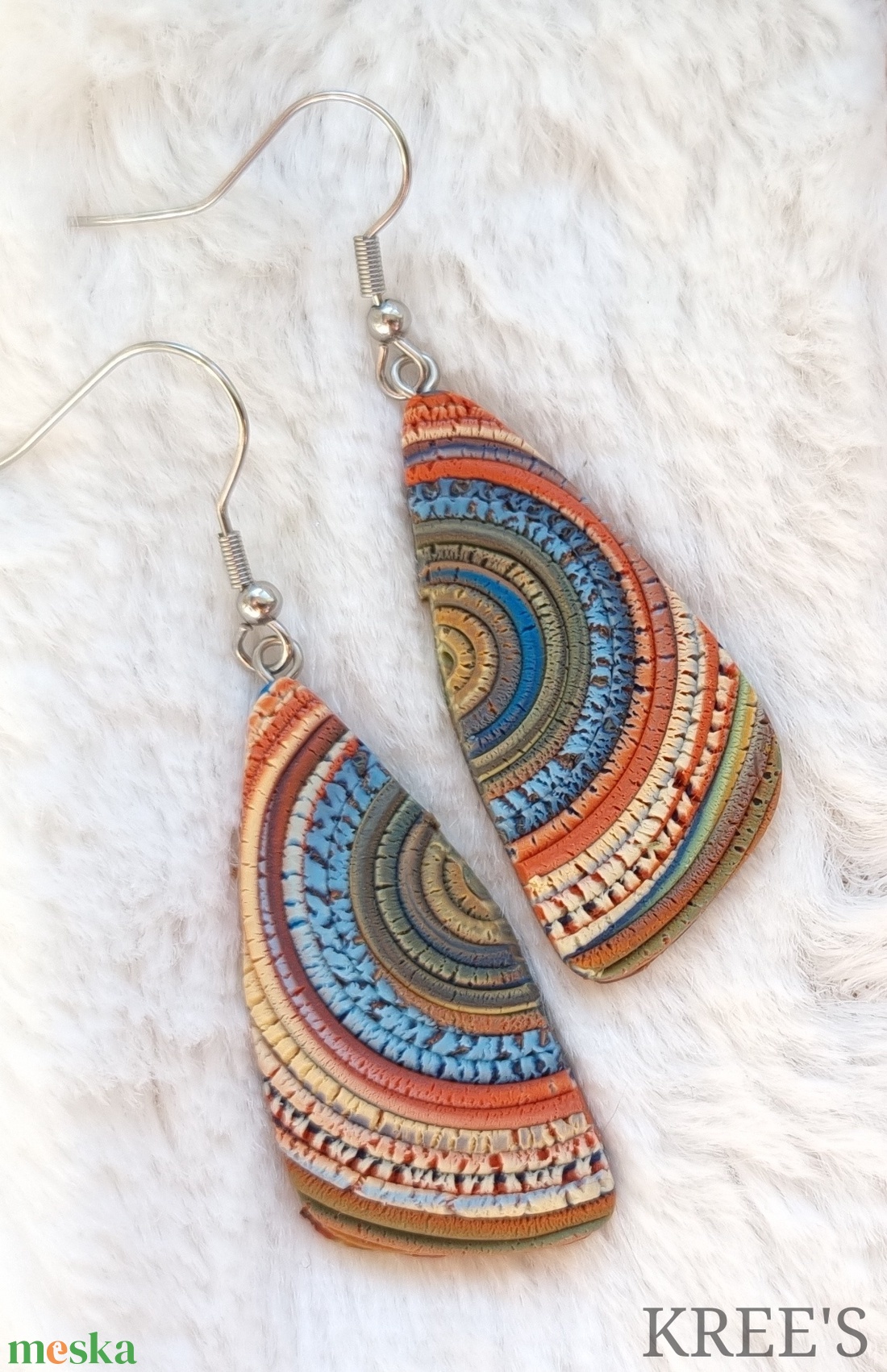 Kék-barna hullámok, ékszergyurma  fülbevaló  - ékszer - fülbevaló - lógó fülbevaló - Meska.hu