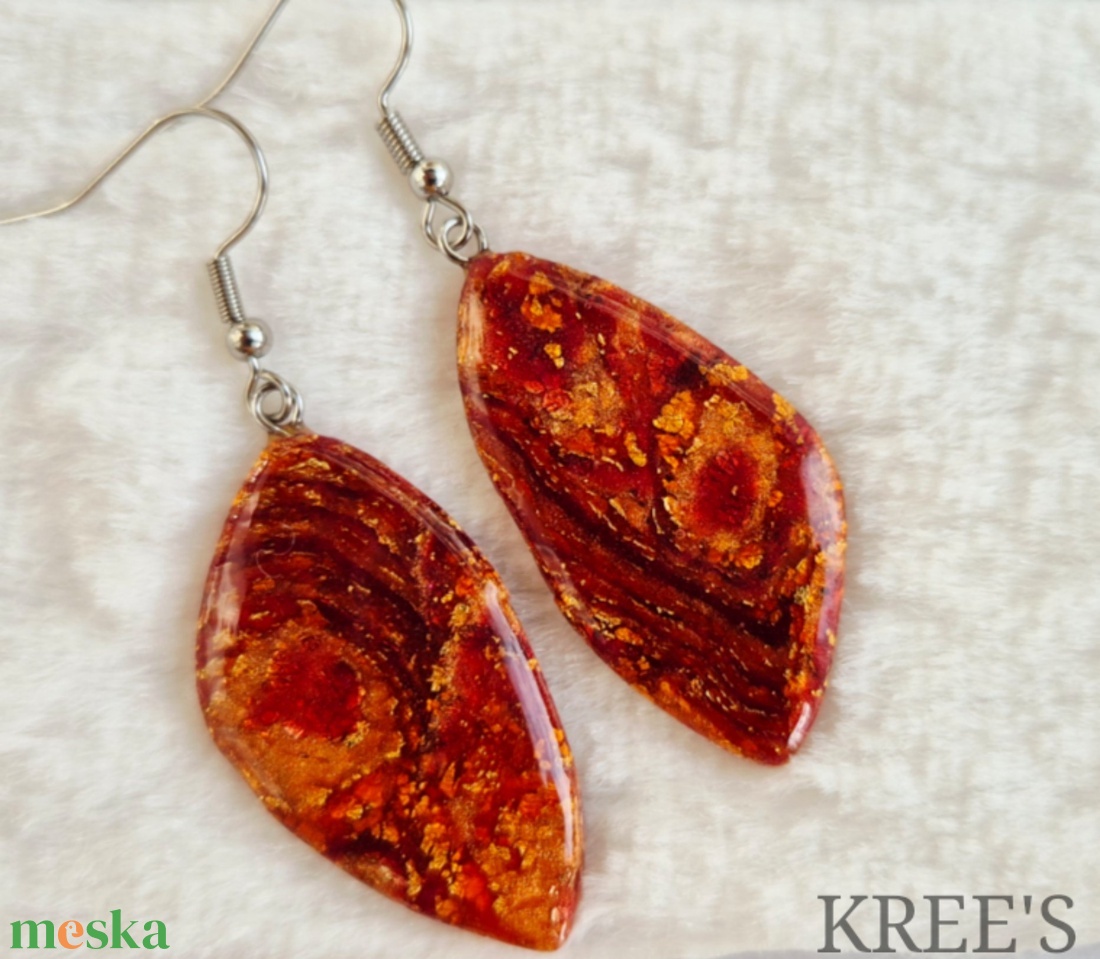 Borostyán, üveghatású fülbevaló - ékszer - fülbevaló - lógó fülbevaló - Meska.hu