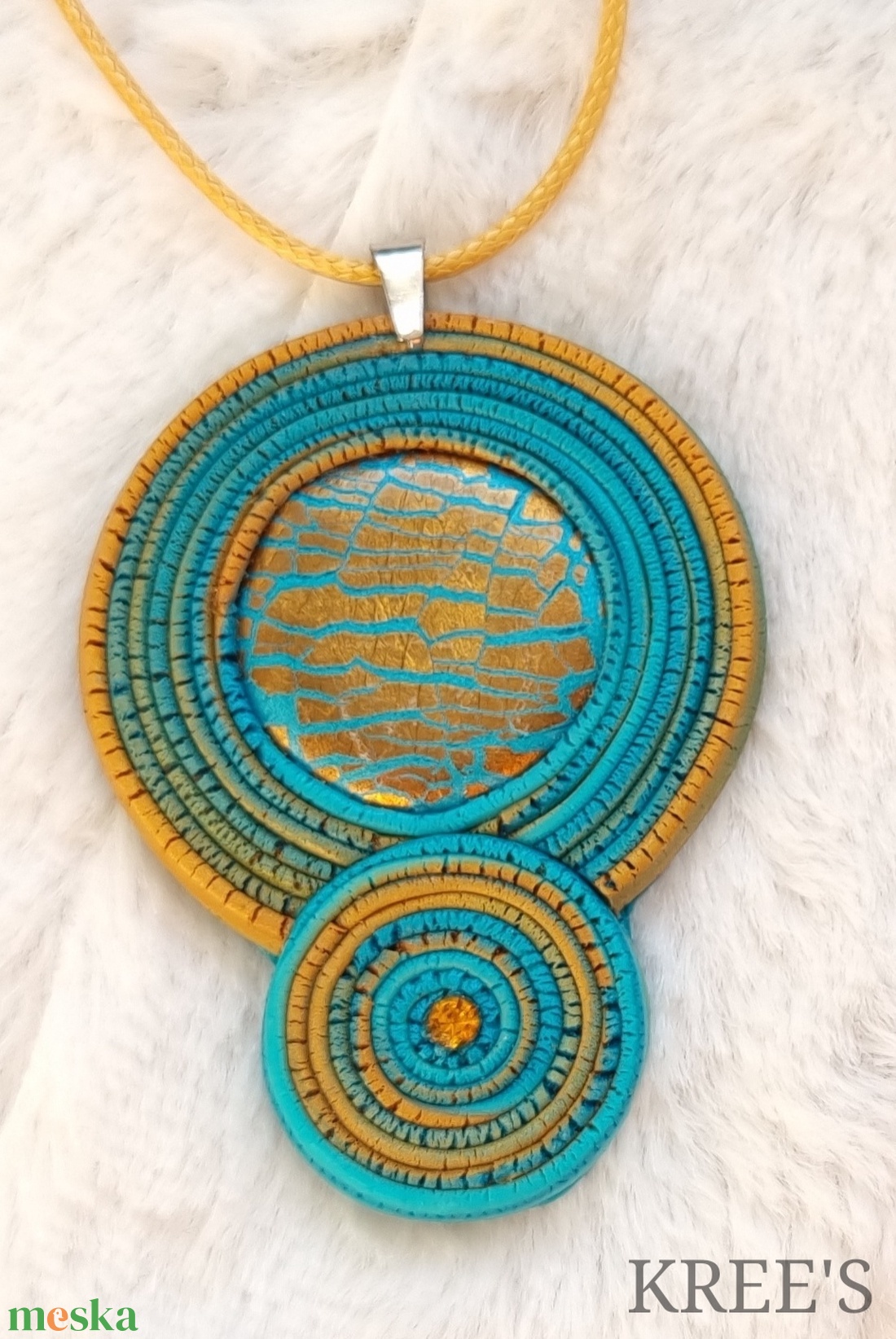 Kék-arany tekercsek - ékszergyurma nyaklánc - ékszer - nyaklánc - medálos nyaklánc - Meska.hu