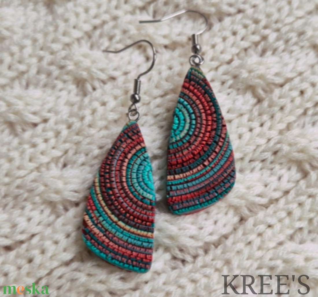 Türkiz-barna hullámok, ékszergyurma  fülbevaló  - ékszer - fülbevaló - lógó fülbevaló - Meska.hu