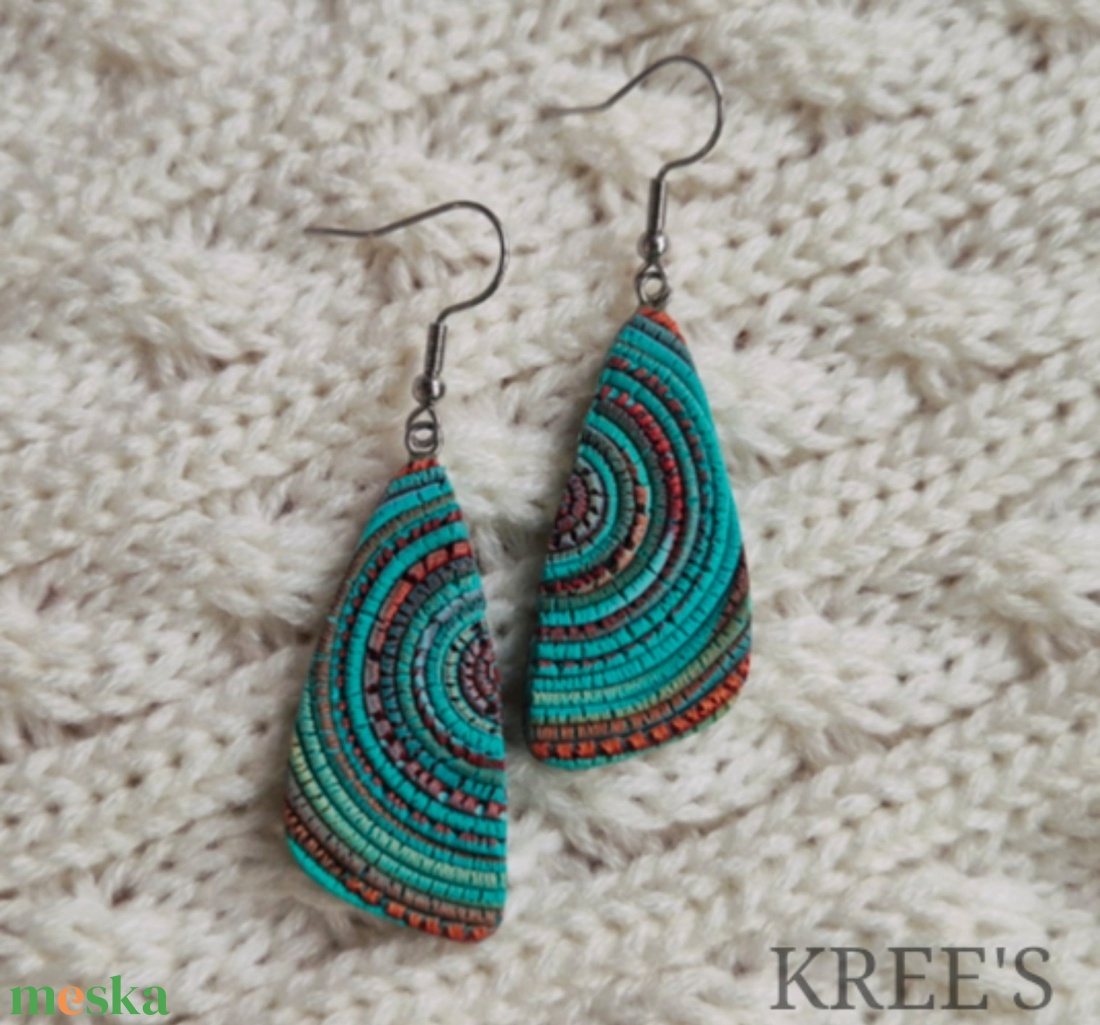 Türkiz-barna hullámok, ékszergyurma  fülbevaló  - ékszer - fülbevaló - lógó fülbevaló - Meska.hu