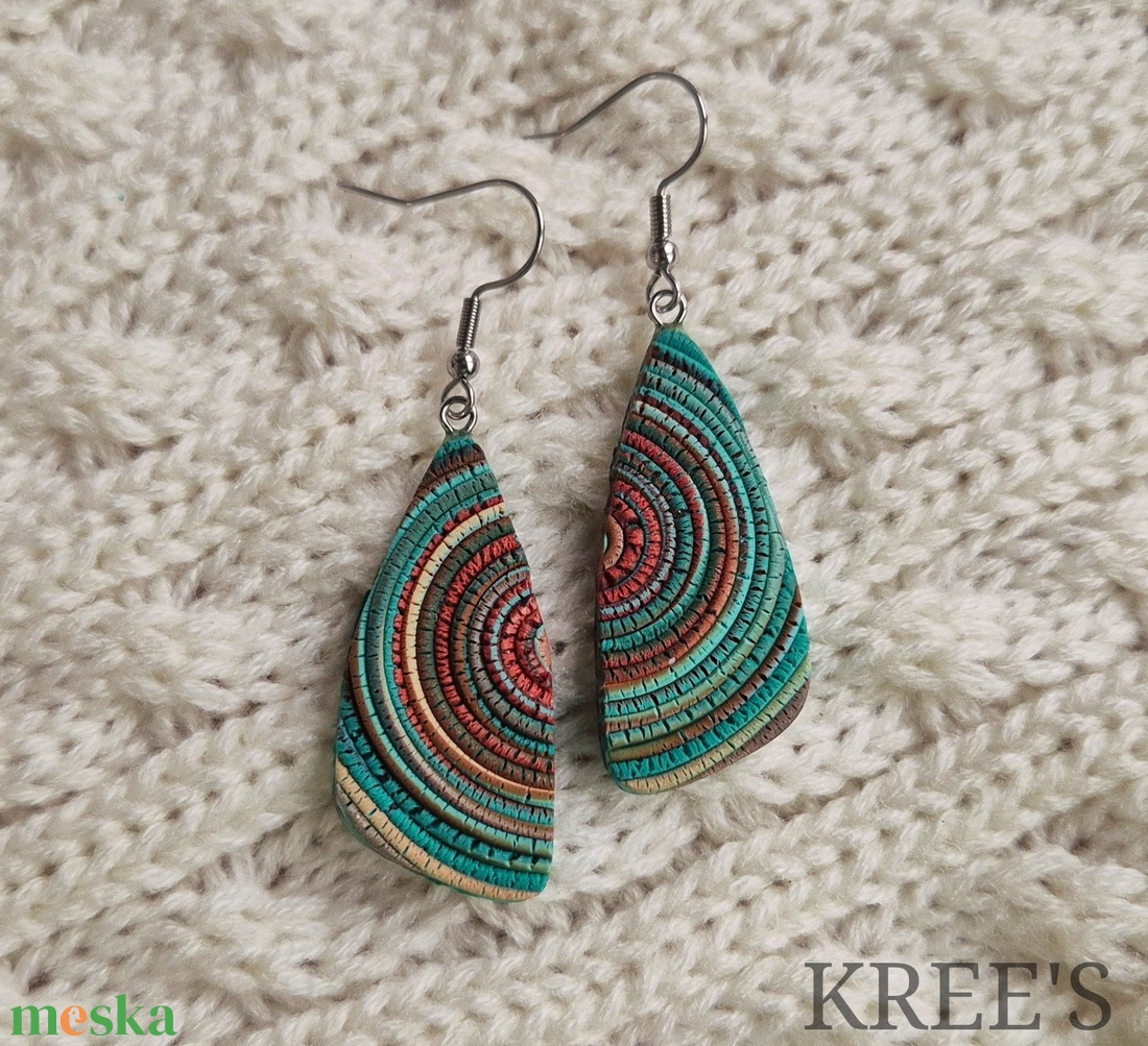 Türkiz-barna hullámok, ékszergyurma  fülbevaló  - ékszer - fülbevaló - lógó fülbevaló - Meska.hu