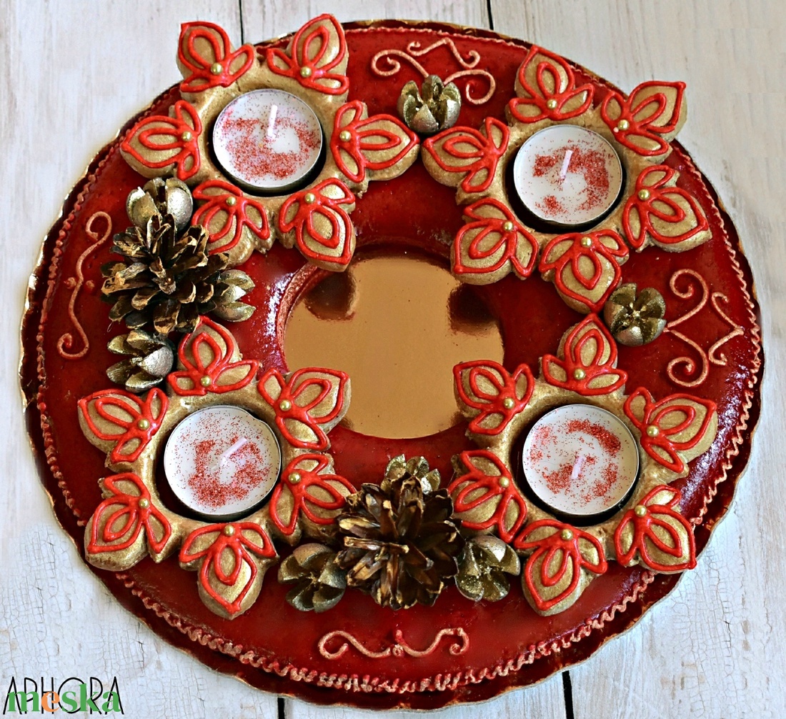 Piros mézeskalács koszorú arany díszítéssel - élelmiszer - édesség - mézeskalács - Meska.hu