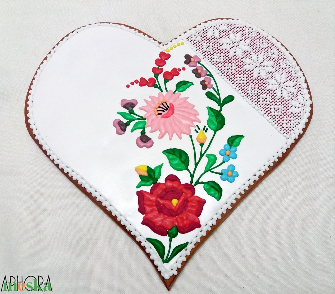 Kalocsai mintás nagy mézeskalács szív 1. - esküvő - emlék & ajándék - köszönőajándék - Meska.hu