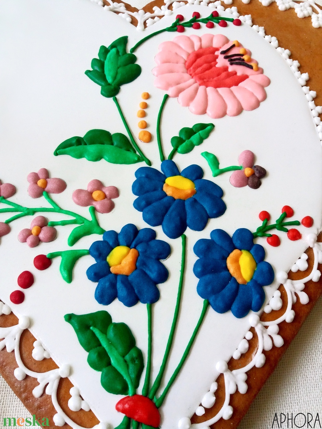 Kalocsai mintás nagy mézeskalács szív 2.  - esküvő - emlék & ajándék - köszönőajándék - Meska.hu