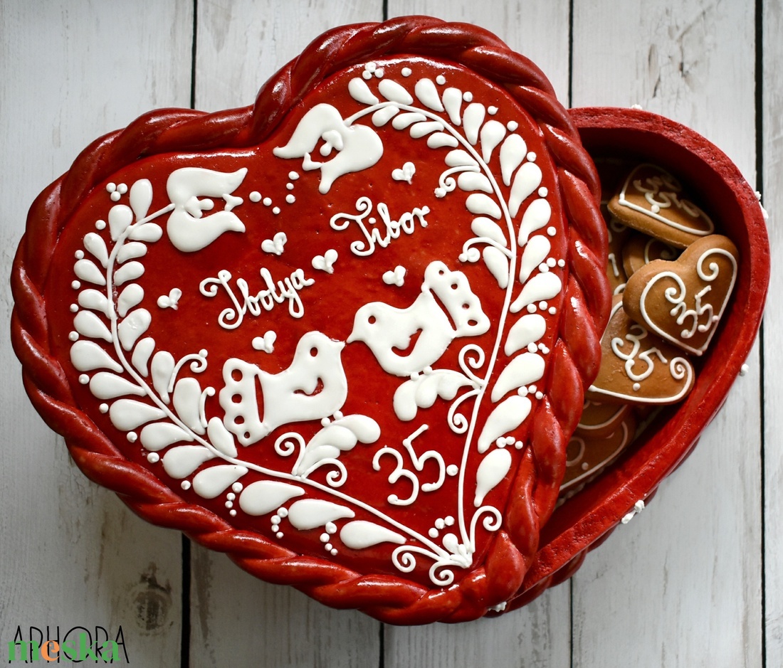 Mézeskalács szív doboz madárkás - esküvő - emlék & ajándék - doboz - Meska.hu