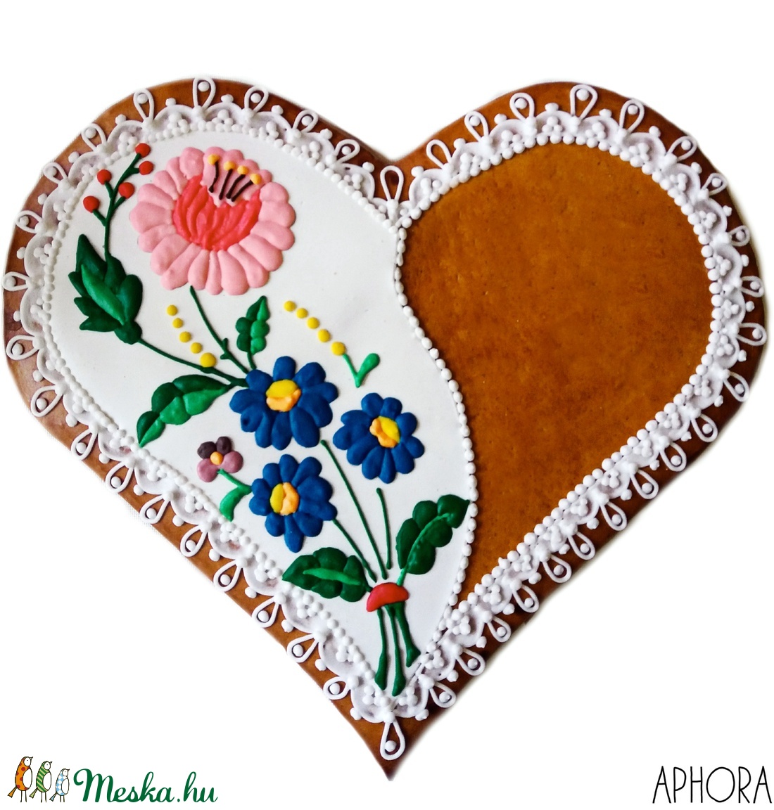 Mézeskalács nagy szív kalocsai mintával 1. - otthon & életmód - dekoráció - dísztárgy - Meska.hu