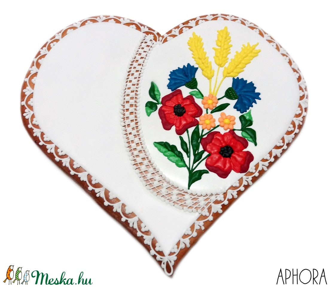 Mézeskalács nagy szív kalocsai mintával 2. - otthon & életmód - dekoráció - dísztárgy - Meska.hu