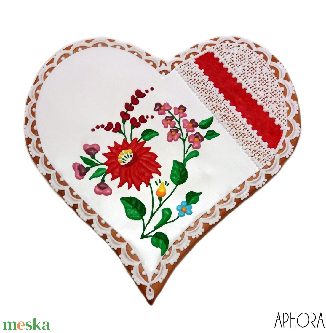 Mézeskalács nagy szív kalocsai mintával 3. - otthon & életmód - dekoráció - dísztárgy - Meska.hu
