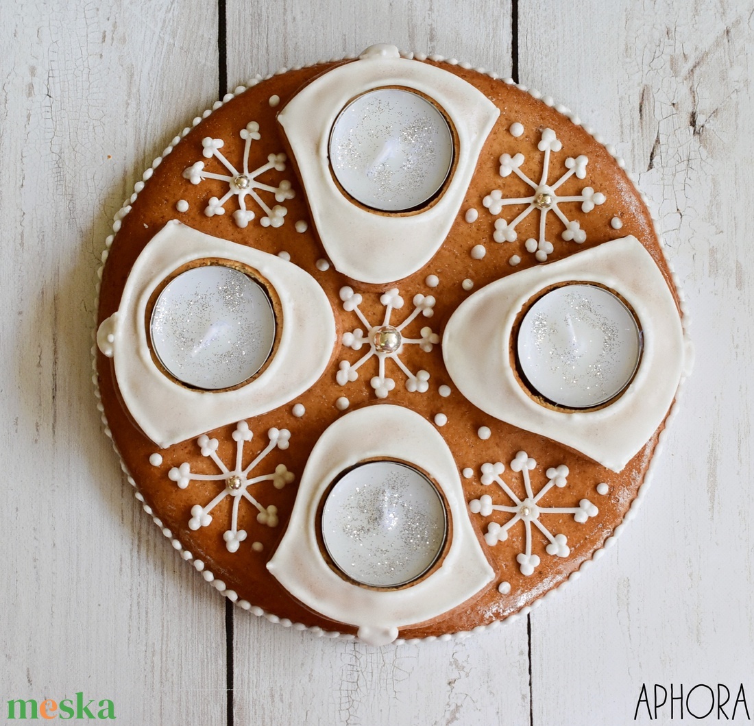 Mézeskalács adventi koszorú harangos ( natúr-ezüst) - karácsony - adventi díszek - adventi koszorú - Meska.hu