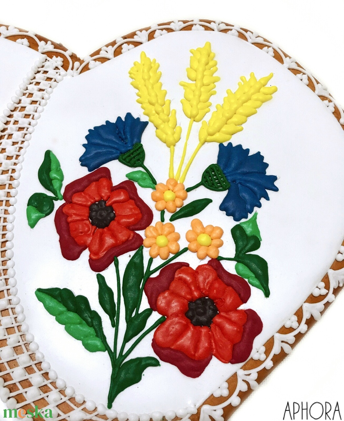 Mézeskalács nagy szív kalocsai mintával 2. - esküvő - emlék & ajándék - szülőköszöntő ajándék - Meska.hu