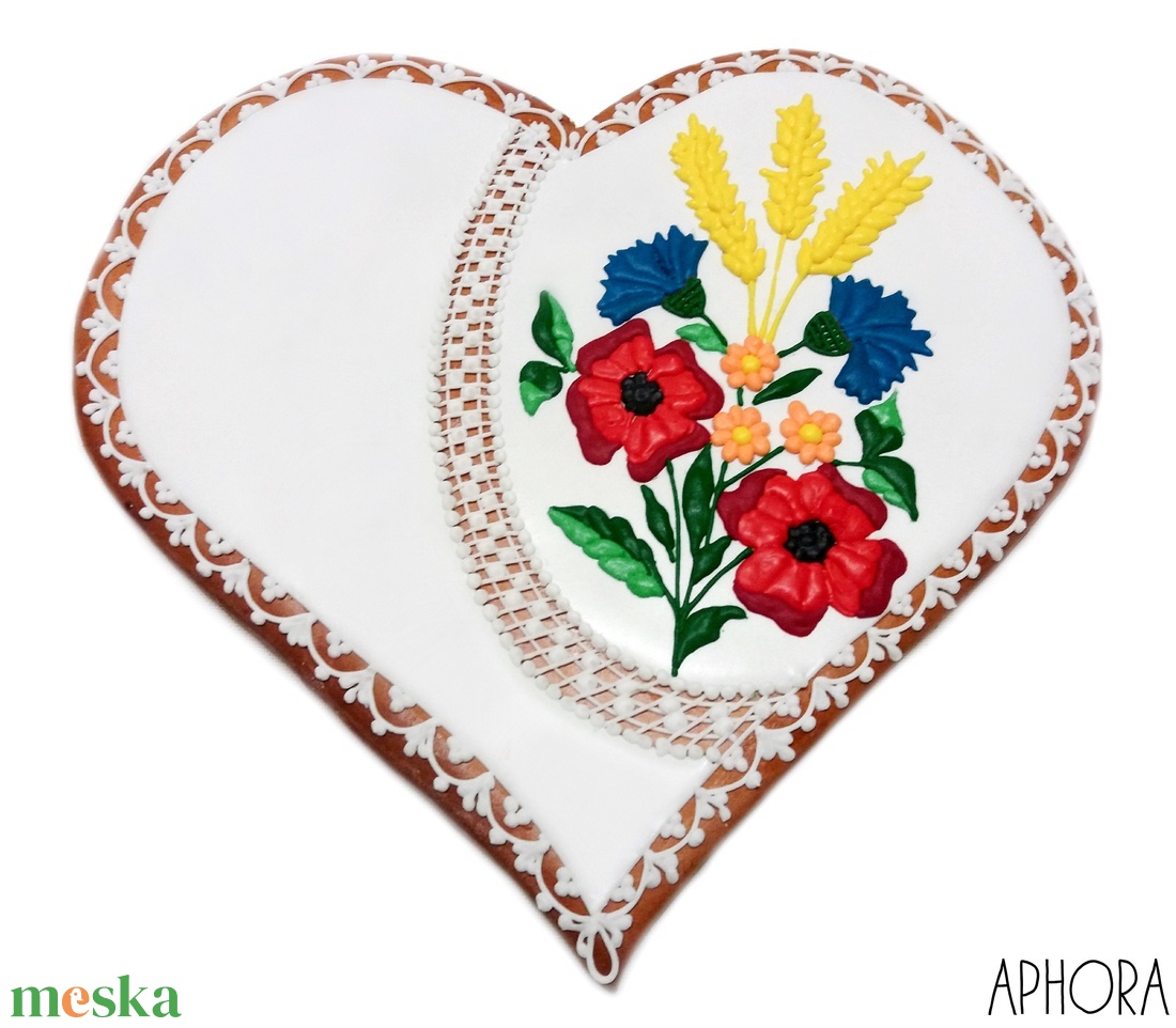 Mézeskalács nagy szív kalocsai mintával 2. - esküvő - emlék & ajándék - szülőköszöntő ajándék - Meska.hu