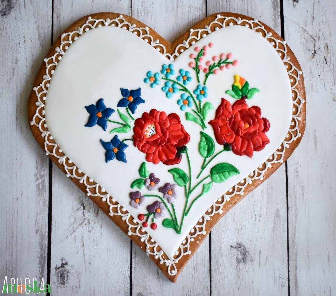  Mézeskalács nagy szív kalocsai mintával 5. - otthon & életmód - dekoráció - dísztárgy - Meska.hu