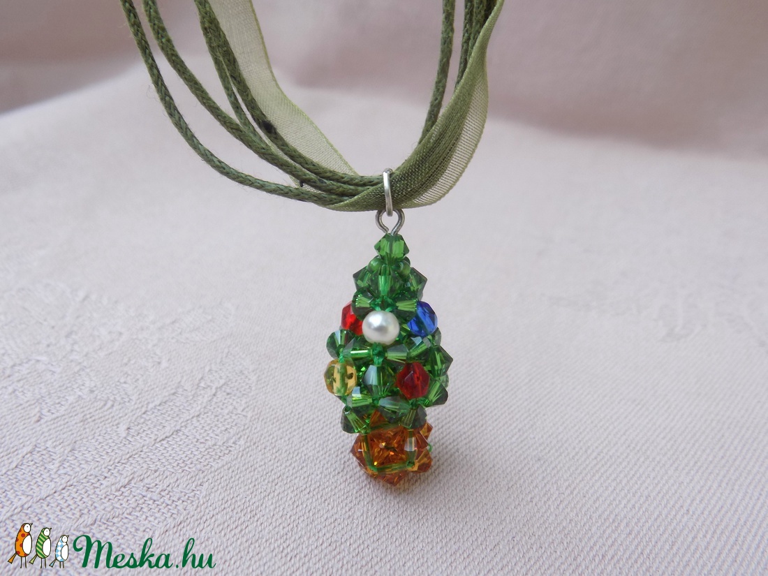 Mini karácsonyfa gyöngy nyaklánc - ékszer - nyaklánc - gyöngyös nyaklánc - Meska.hu