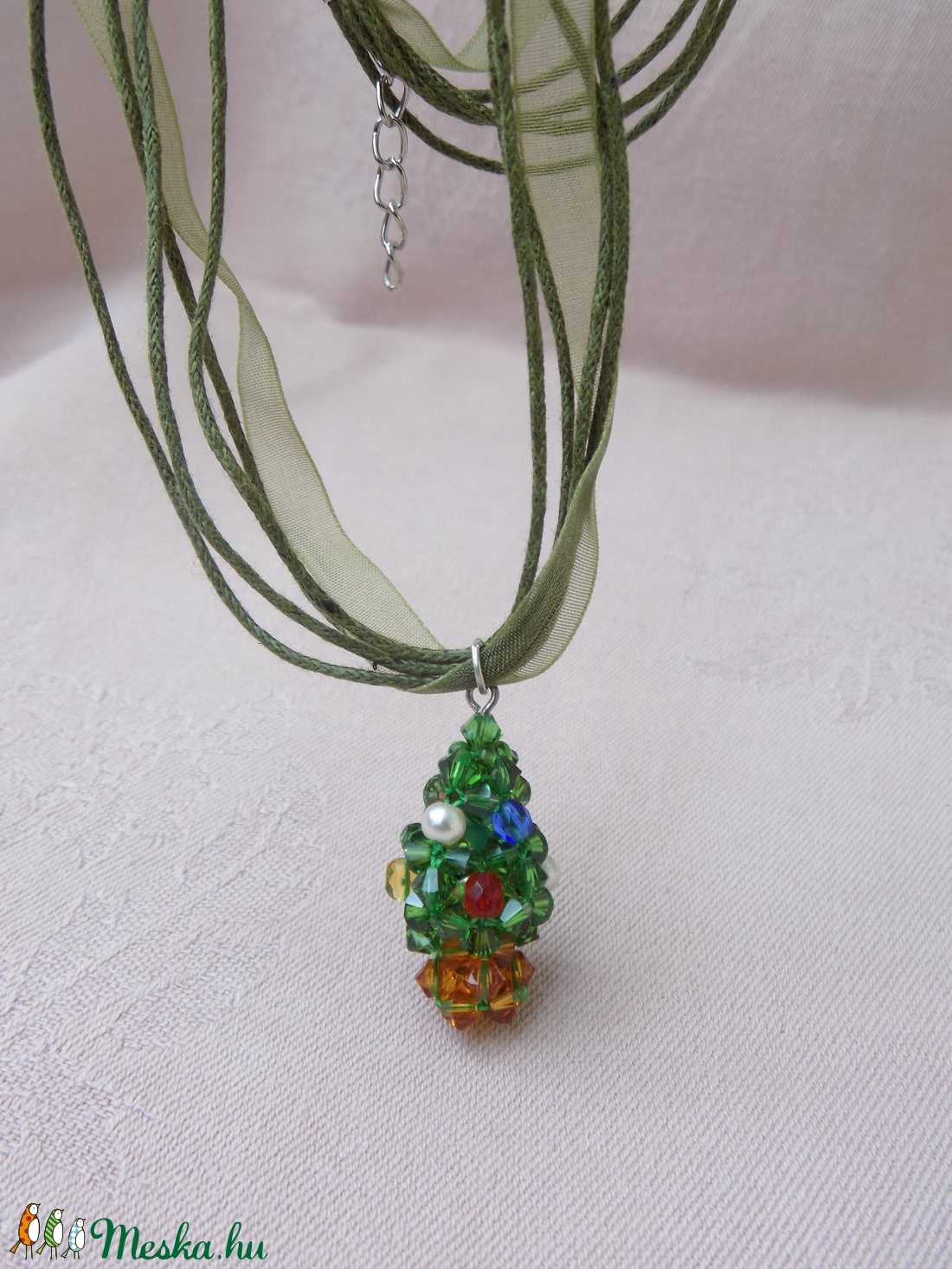 Mini karácsonyfa gyöngy nyaklánc - ékszer - nyaklánc - gyöngyös nyaklánc - Meska.hu