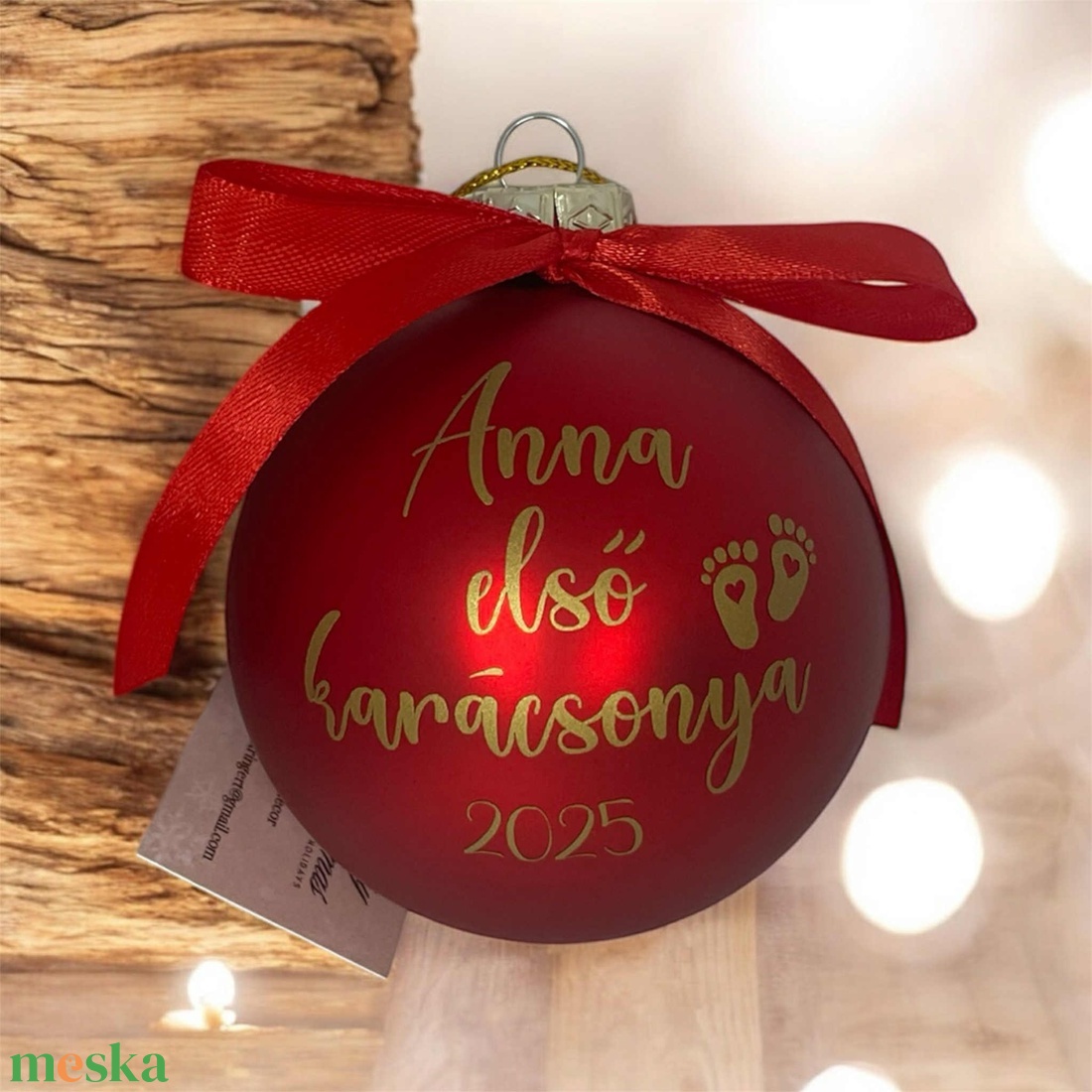 Díszdoboz + Első karácsony egyedi 8 cm-es üveggömb. - karácsony - karácsonyi lakásdekoráció - karácsonyfadíszek - Meska.hu