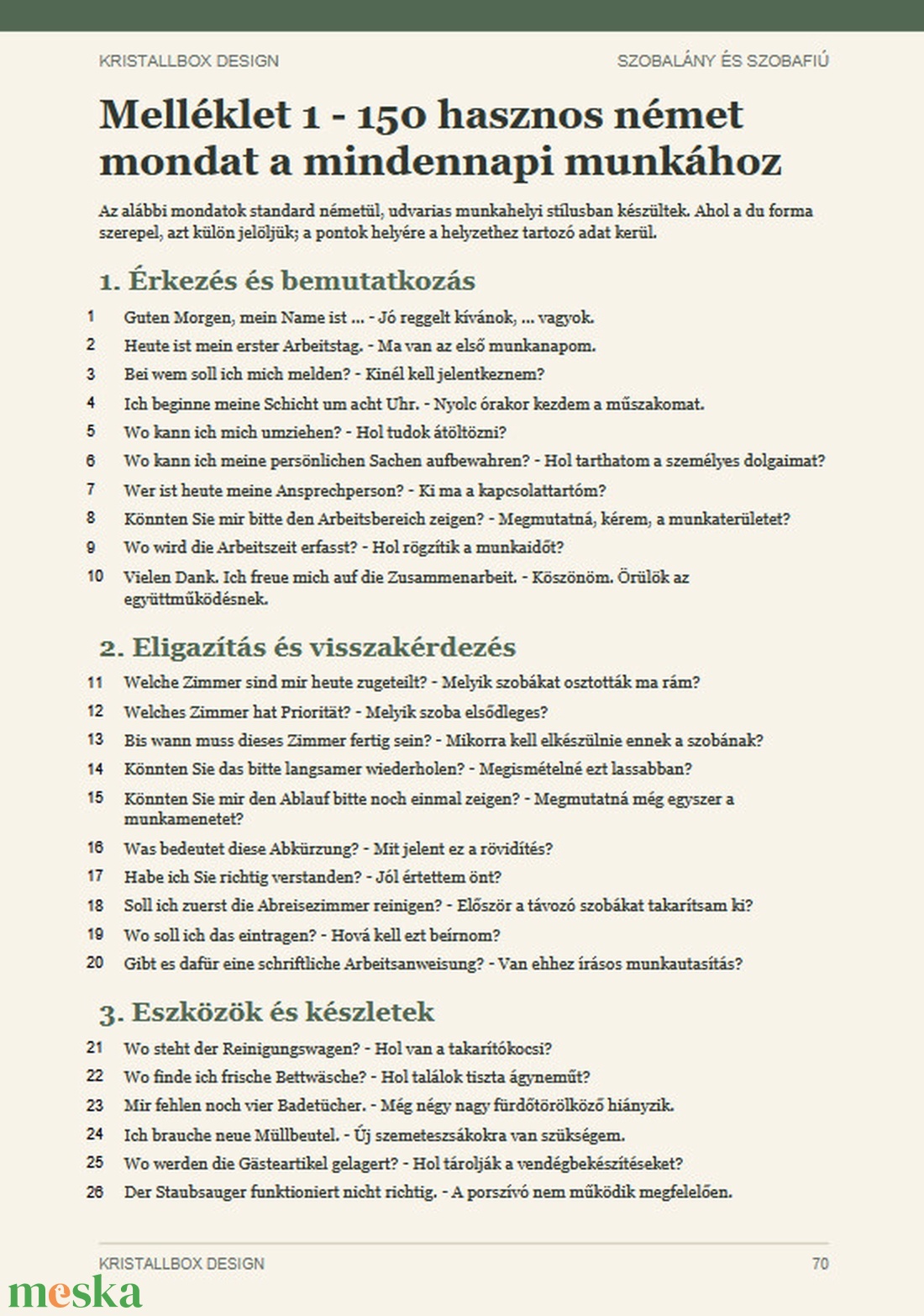 Német nyelv szobalányoknak és szobafiúknak � letölthető, nyomtatható PDF e-book - könyv & zene - könyv - Meska.hu
