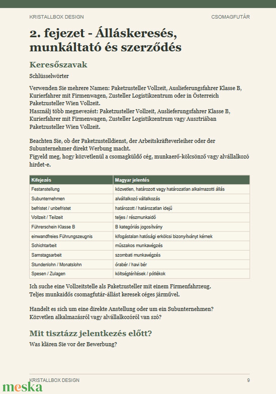 Német nyelv csomagfutároknak E-book Szakmai német szókincs futároknak Letölthető PDF - könyv & zene - könyv - Meska.hu