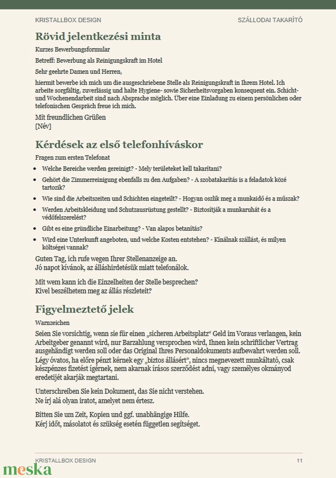 Német nyelv szállodai takarítóknak E-book Szakmai német szókincs takarítóknak Letölthető PDF - könyv & zene - könyv - Meska.hu