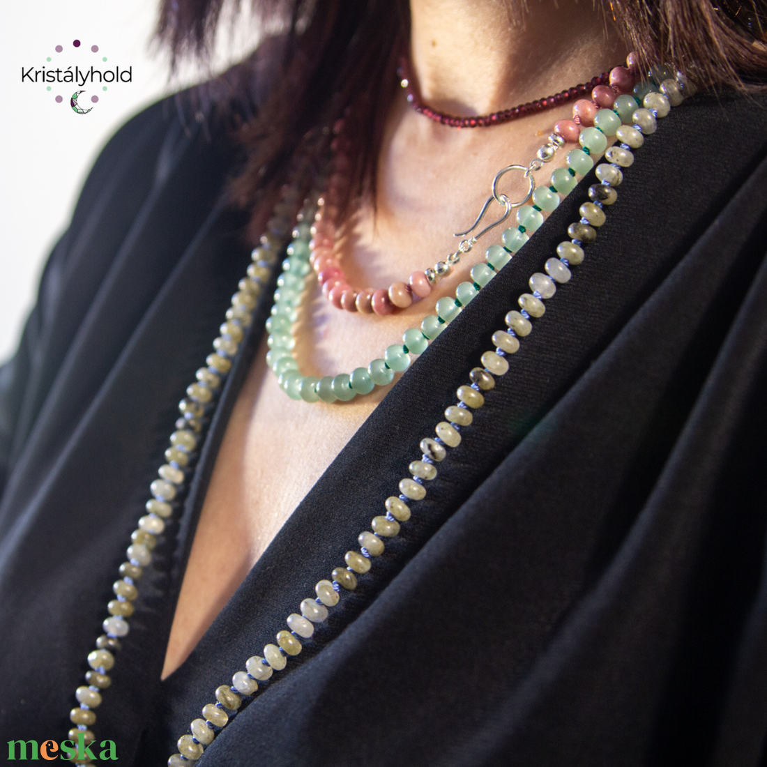 Zöld aventurin nyaklánc - ékszer - nyaklánc - gyöngyös nyaklánc - Meska.hu