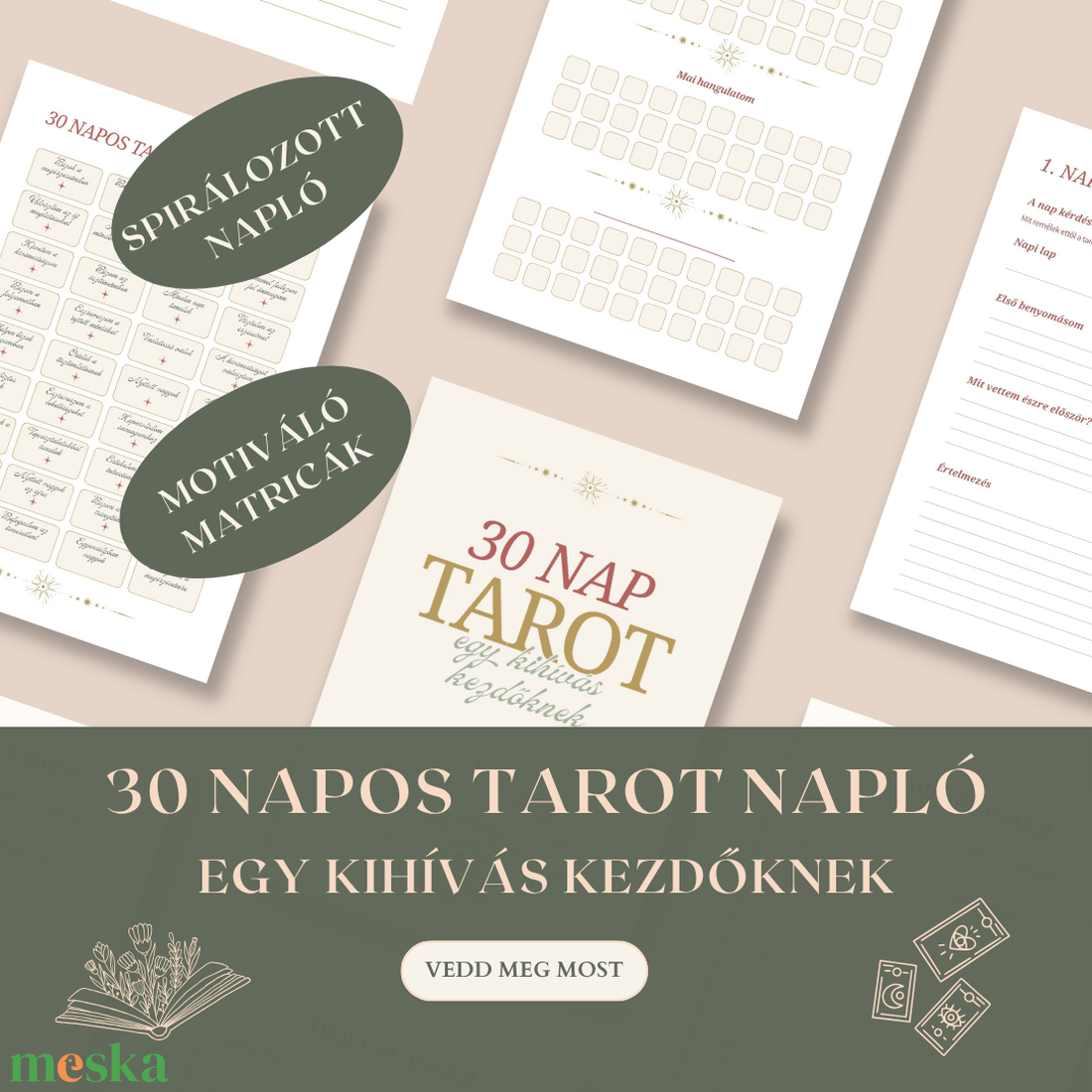30 napos tarot napló � Önismereti kihívás kezdőknek - otthon & életmód - papír, írószer - jegyzetfüzet & napló - Meska.hu