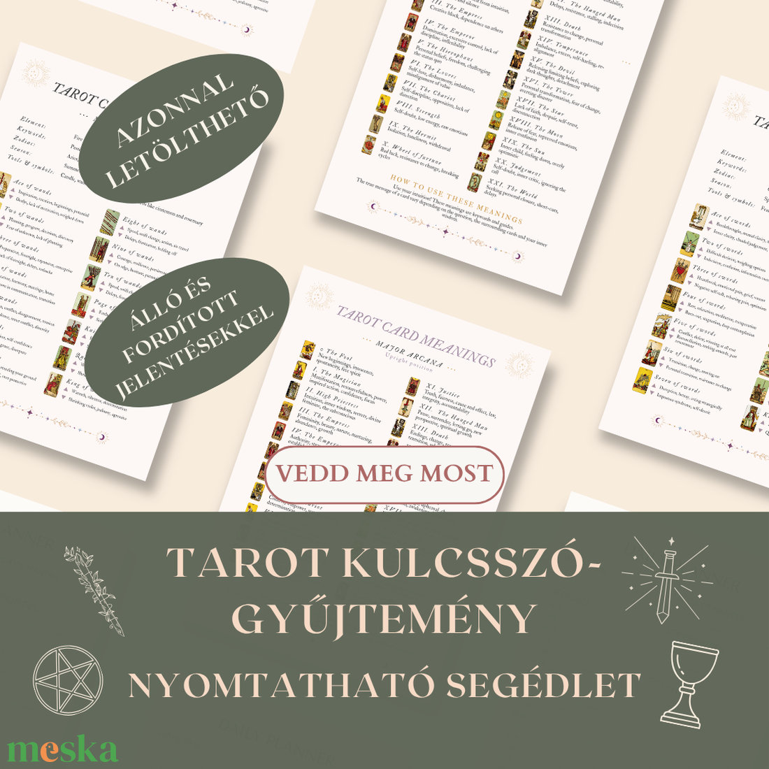 Tarot kulcsszógyűjtemény � Nyomtatható segédlet (PDF) - otthon & életmód - papír, írószer - jegyzetfüzet & napló - Meska.hu