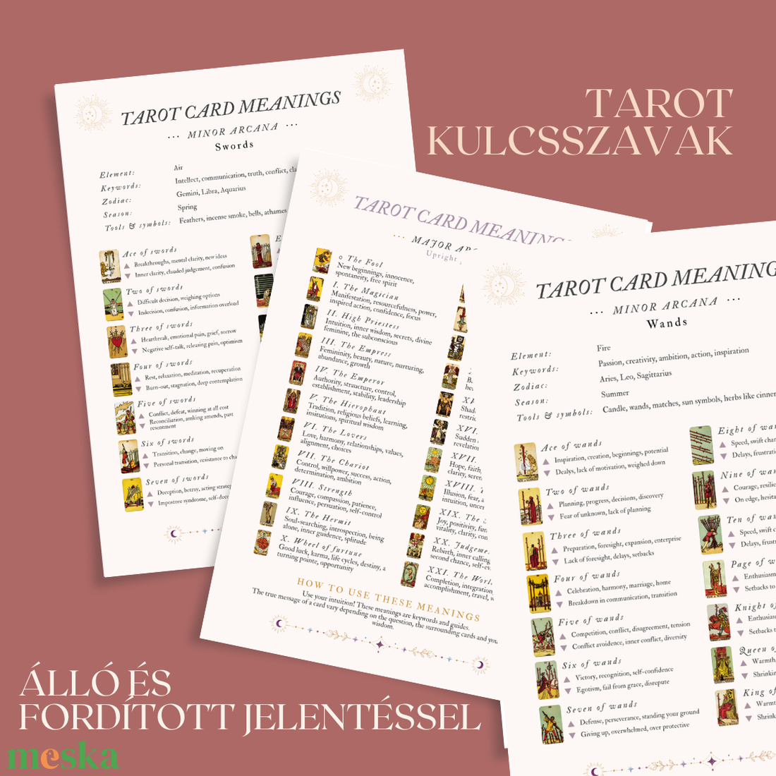 Tarot kulcsszógyűjtemény � Nyomtatható segédlet (PDF) - otthon & életmód - papír, írószer - jegyzetfüzet & napló - Meska.hu