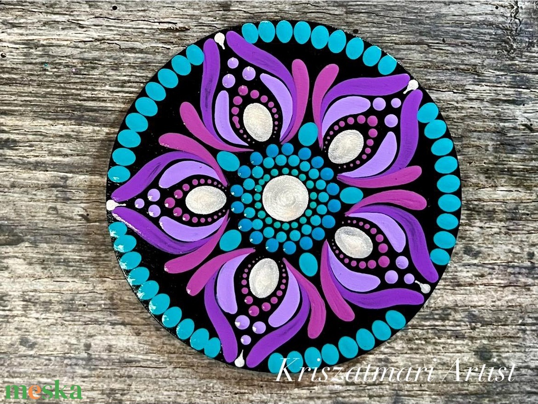 Lila harmónia  kézzel festett mandalás alátét készlet(10 cm) - otthon & életmód - konyhafelszerelés, tálalás - tálalás - tányér- és poháralátét - Meska.hu