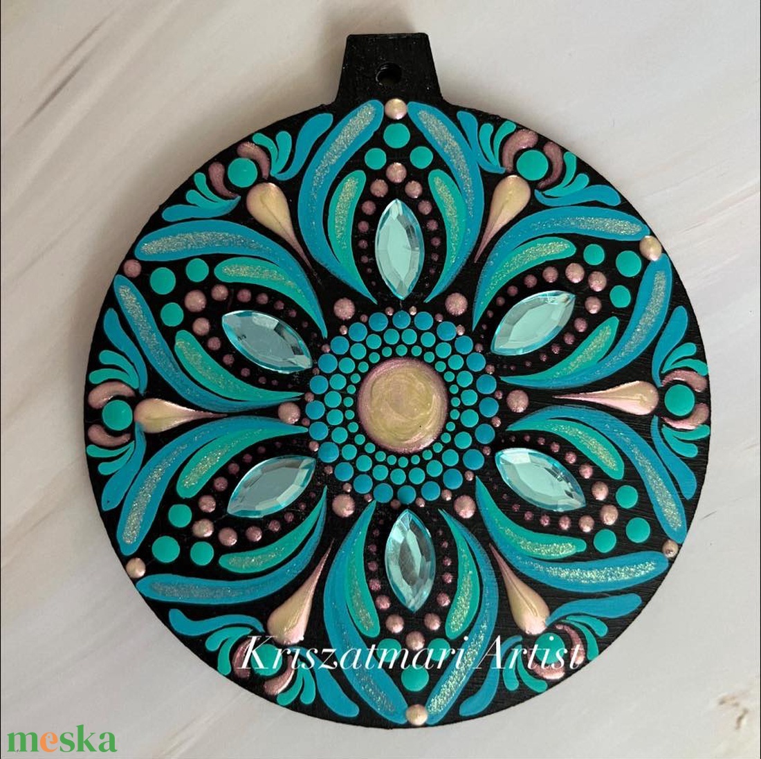 Tengerfény  kézzel festett mandalás karácsonyfadísz - karácsony - karácsonyi lakásdekoráció - karácsonyfadíszek - Meska.hu