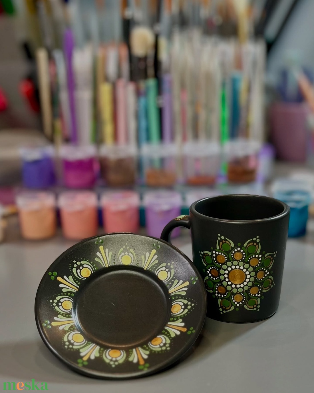 Reggeli harmónia  kézzel festett mandalás kávéscsésze alátéttel (rendelésre készül) - otthon & életmód - konyhafelszerelés, tálalás - tálalás - bögre & csésze - Meska.hu