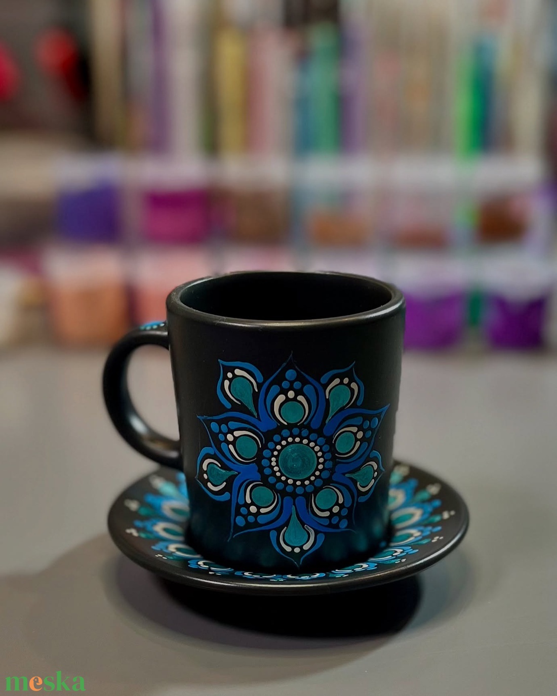 Reggeli harmónia  kézzel festett mandalás kávéscsésze alátéttel (rendelésre készül) - otthon & életmód - konyhafelszerelés, tálalás - tálalás - bögre & csésze - Meska.hu